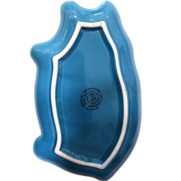 Blue-Ceramic Dish Pig-Shaped Floral-Embellished Trinkets, Candies, Office, etc. - Picture 4 of 8